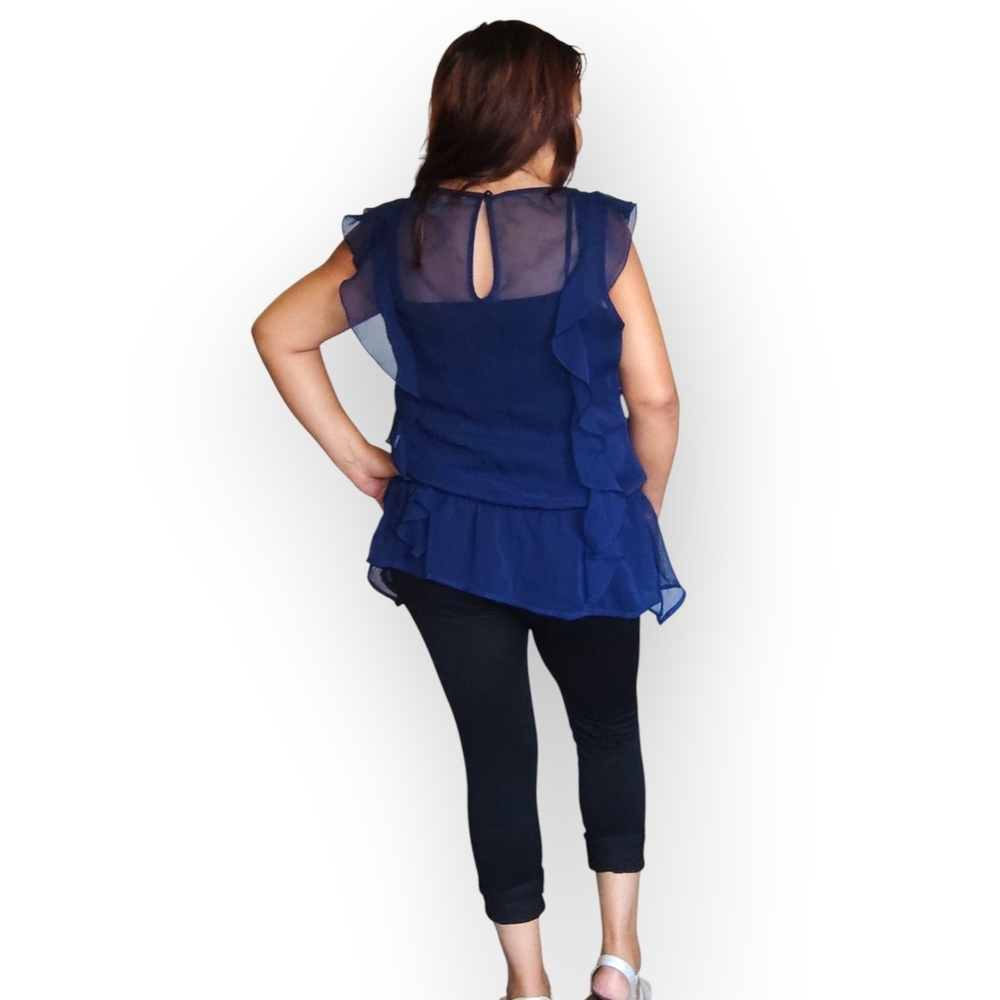 Jonathan Martin Navy Ruffle Blouse - Picture 8 of 16